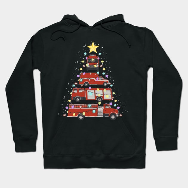 Firefighter Fire Truck Tree Santa Light Hoodie by Weirdcore